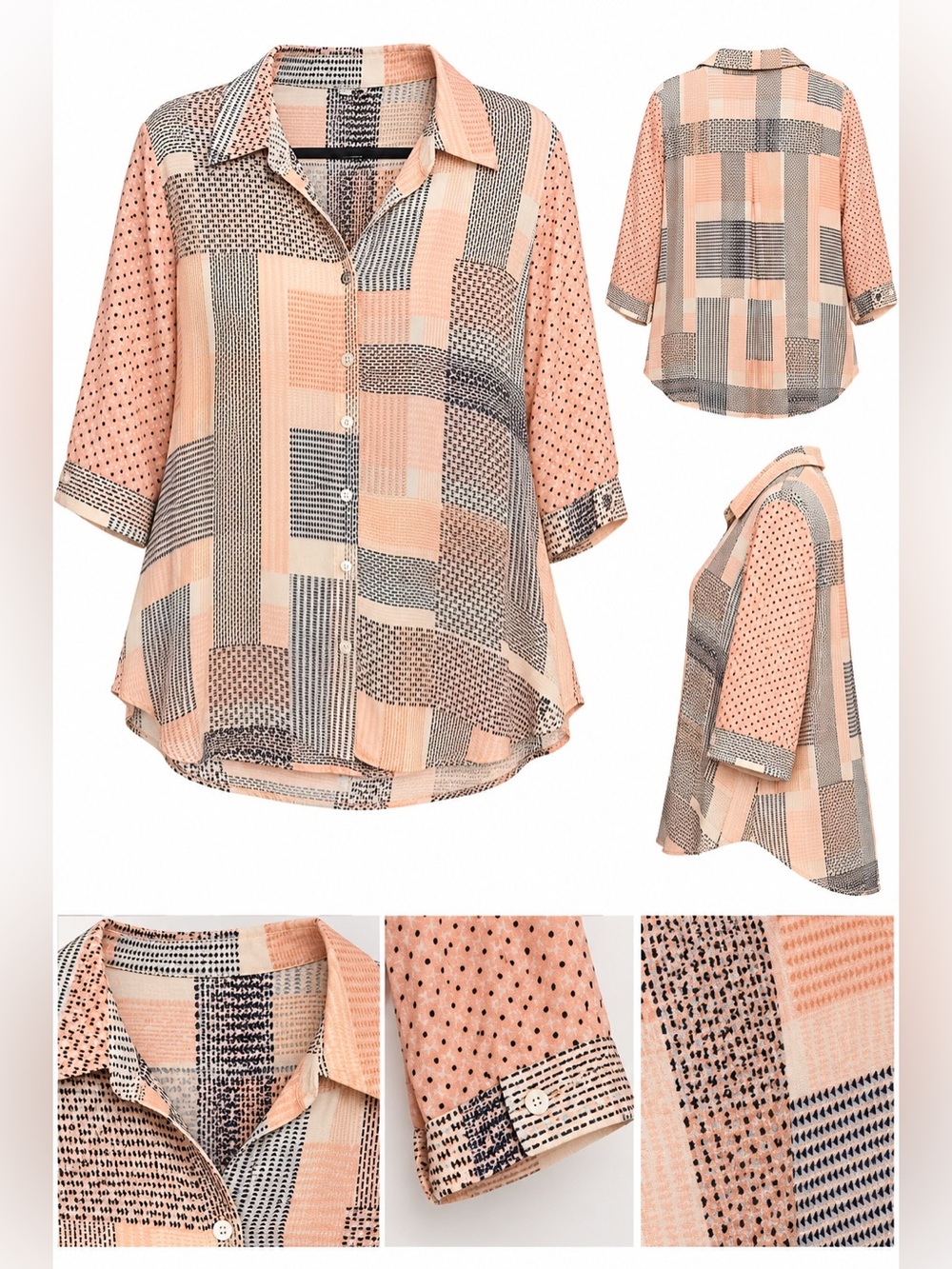Rose & Olive Peach and Black Patchwork Button-Down Shirt